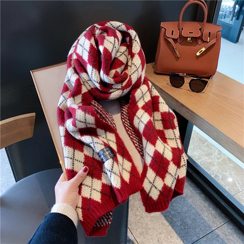 Argyle Knitted Winter Scarf