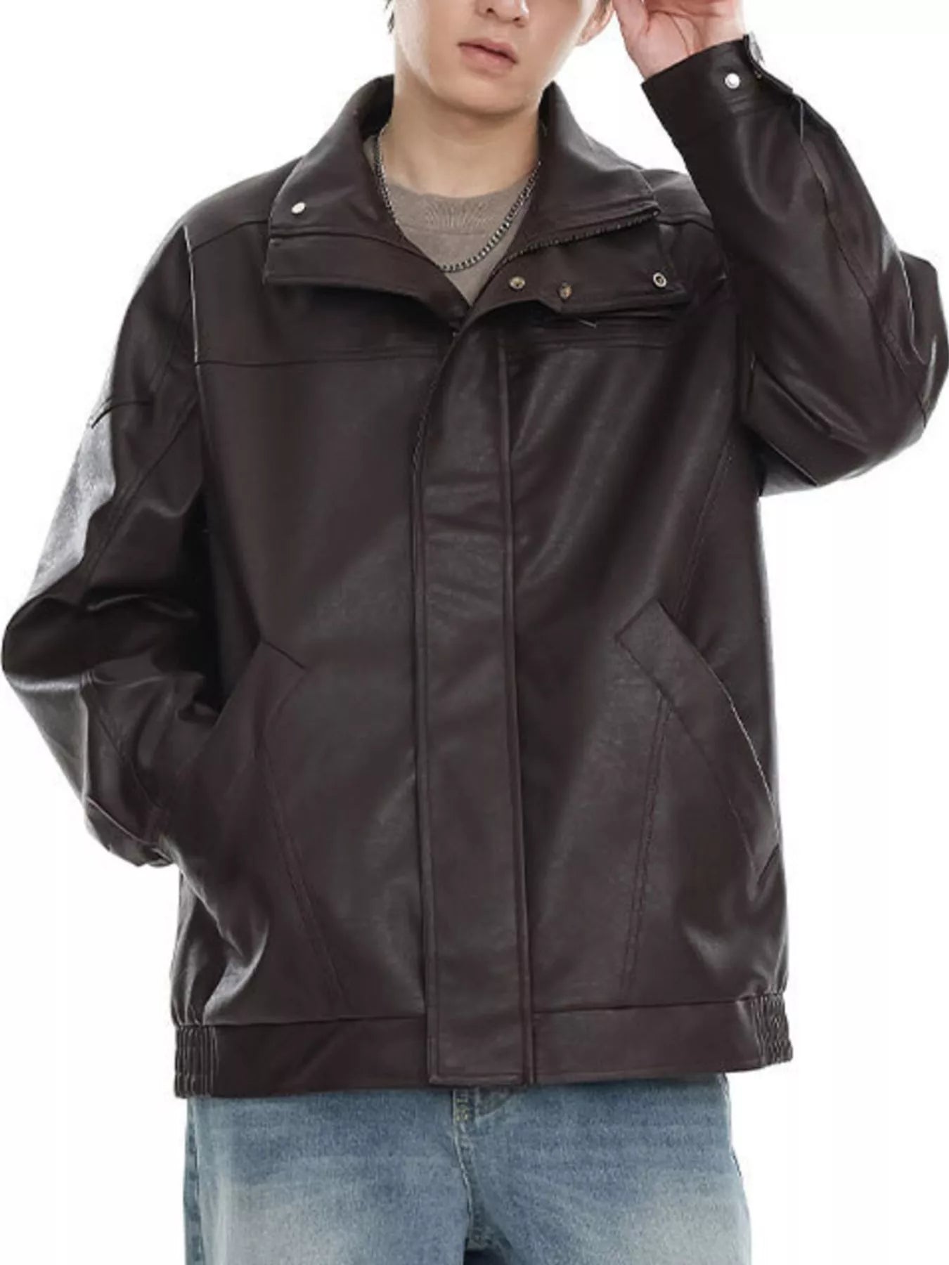 Men's Plus Size Stand Collar Leather Jacket