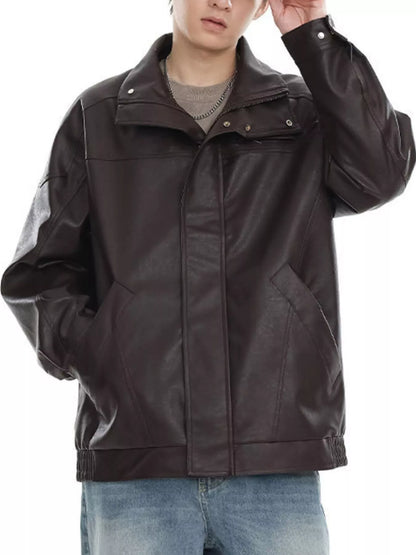 Men's Plus Size Stand Collar Leather Jacket