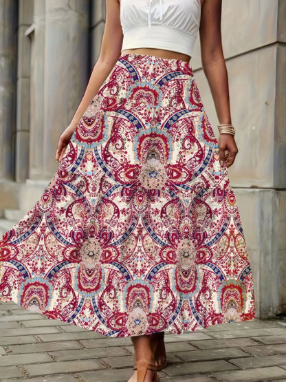 Smocked Printed High Waist Skirt
