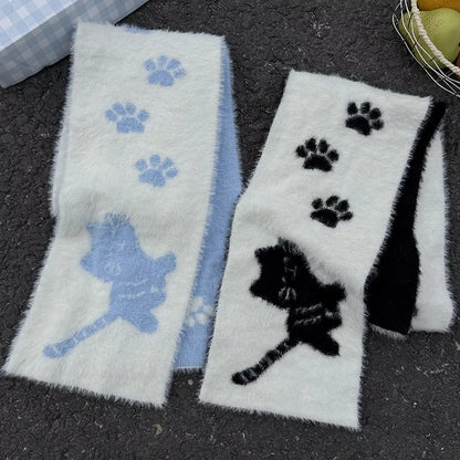 Cute Cat Paw Print Plush Scarf