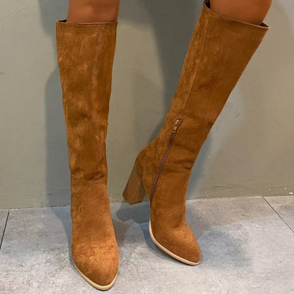 Point Toe Block Heels Boots