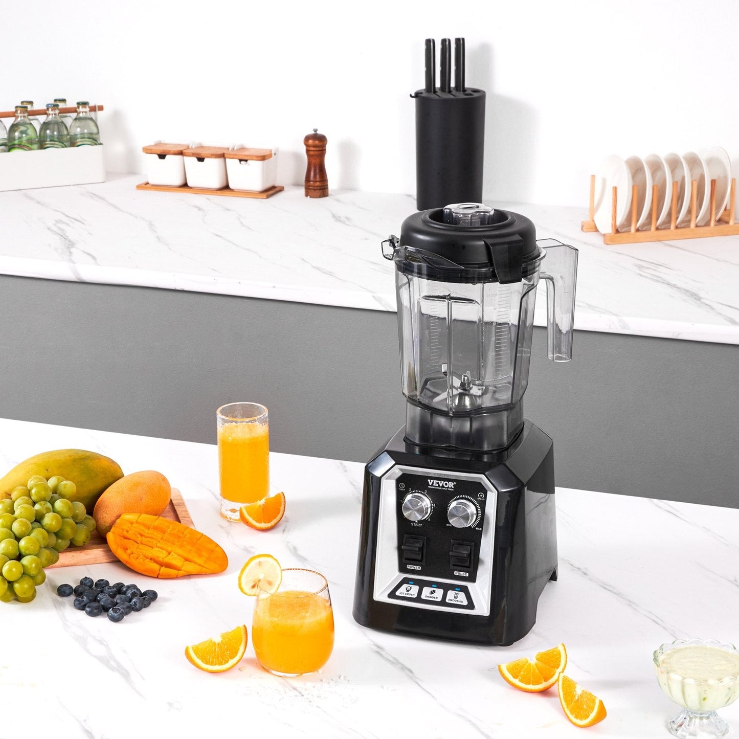 Professional Blender, Commercial Countertop Blenders, 68 Oz Jar Blender Combo, Stainless Steel 3 Functions Blender, For Frozen Drinks, Shakes, Smoothies, Peree, And Crush Ice, Black
