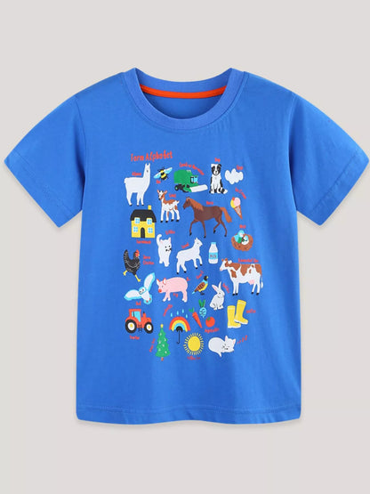 Children's Farm Alphabet Print Crew Neck T-Shirt