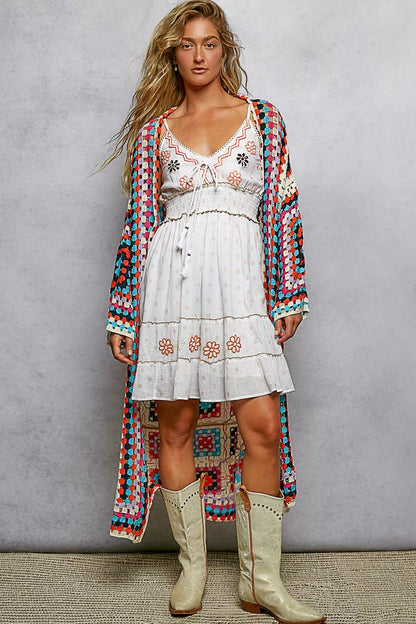 POL Open Front Crochet Cardigan with Weave Knit Patterns