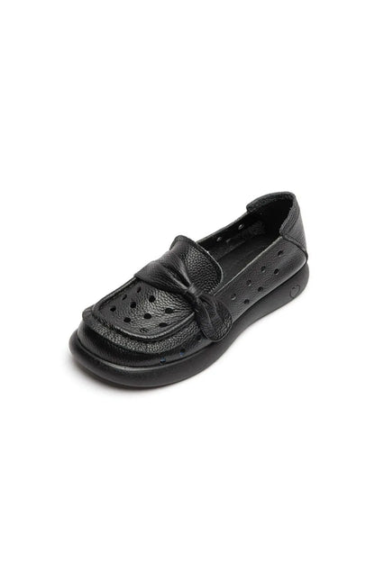 Bow Eyelet Round Toe Flat Loafers