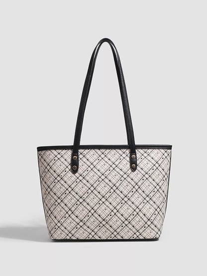 Plaid Tote Bag with Plush Charm