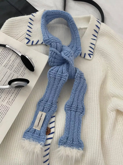 Knitted Plush Trim Scarf