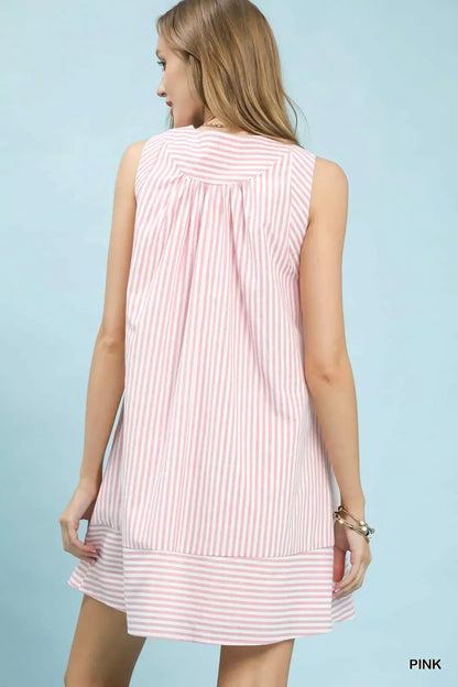 Umgee Sleeveless A-Line Stripe Mini Dress with Pockets