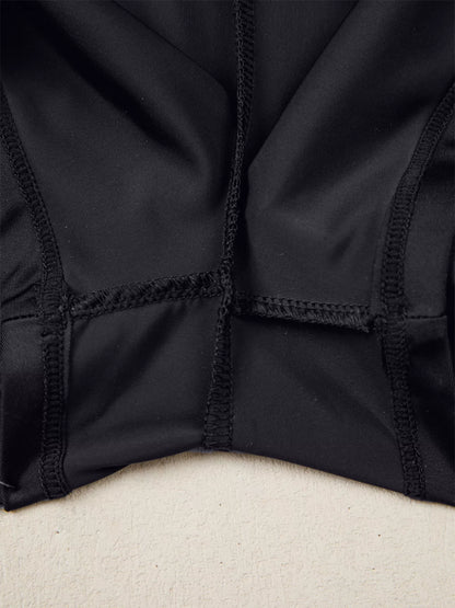 Solid Color Ribbed Patchwork High Waist Athletic Shorts