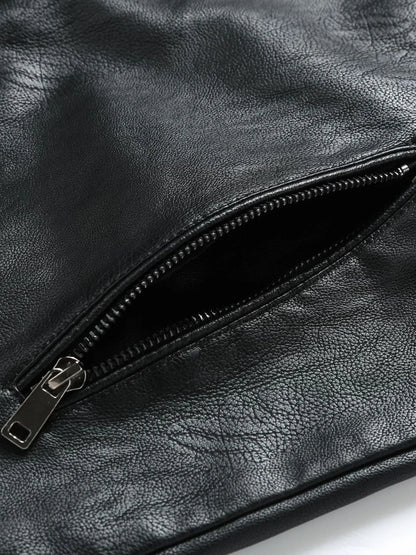 Men's Plus Size Zip Up Leather Moto Jacket