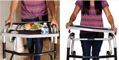 Walker Tray with Grip Mat - Fits Standard Walkers - Gray