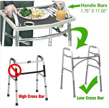 Walker Tray with Grip Mat - Fits Standard Walkers - Gray