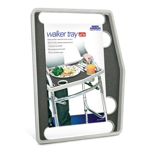 Walker Tray with Grip Mat - Fits Standard Walkers - Gray