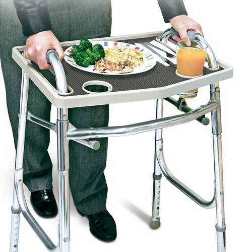 Walker Tray with Grip Mat - Fits Standard Walkers - Gray