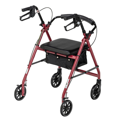 Drive Rollator Walker 4-Wheel, Padded Seat, Pouch, Adjustable Height - Red