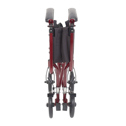 Lightweight Red Transport Wheelchair, 19" Seat, Foldable, 300 lbs Capacity