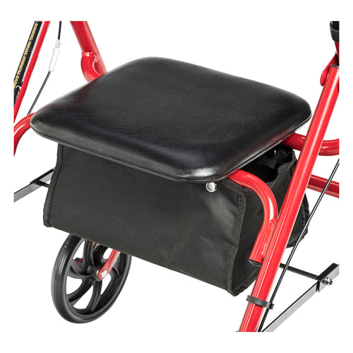 Steel Rollator Walker with Seat, 7.5" Casters, Under-Seat Pouch & Red Finish