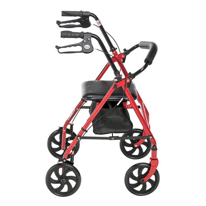 Steel Rollator Walker with Seat, 7.5" Casters, Under-Seat Pouch & Red Finish