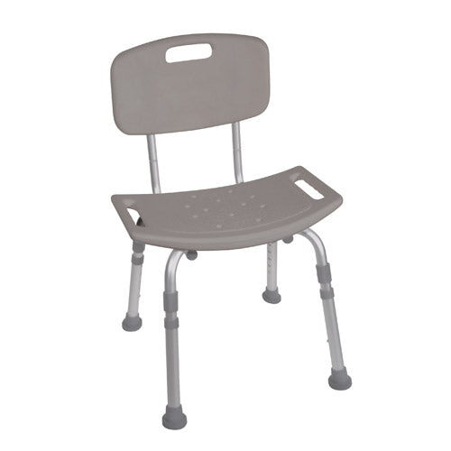 Shower Safety Bench with Back - Tool-Free, Adjustable Height, 400 lbs Capacity - Grey