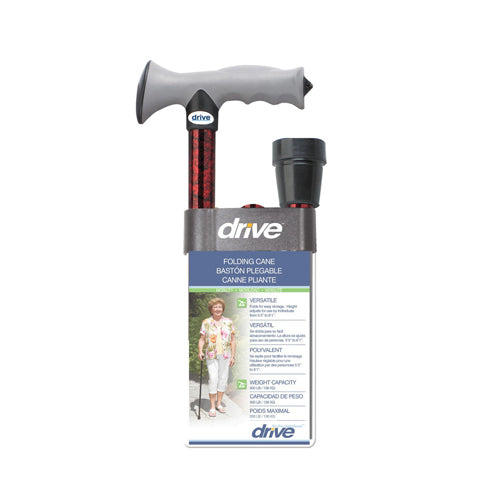 Folding Cane with Gel Grip - Red Crackle Aluminum Adjustable Walking Stick