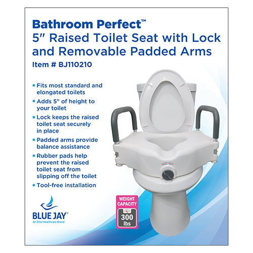 Bathroom Perfect 5" Raised Toilet Seat with Locking Mechanism & Padded Arms - Case of 2