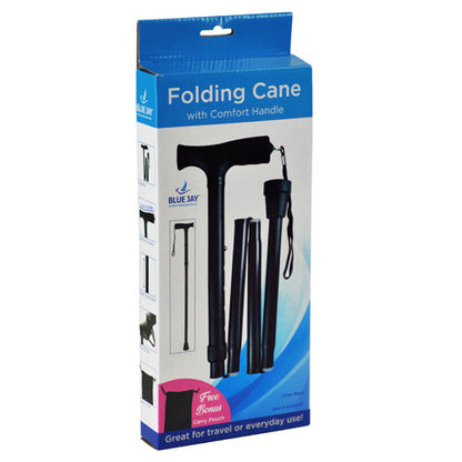 Folding Cane with Comfort Grip, Black, 33-37 Inch Adjustable - Includes Carry Pouch