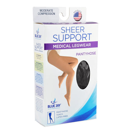 Ladies' Sheer Compression Pantyhose 15-20 mmHg - Black, Moderate Support