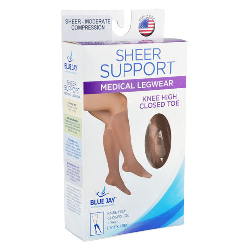 Sheer Beige Compression Knee High Stockings 15-20 mmHg - XL for Women