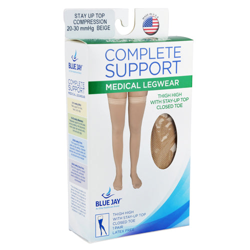 Firm 20-30 mmHg Thigh High Compression Stockings - Stay-Up Top - Large - Beige