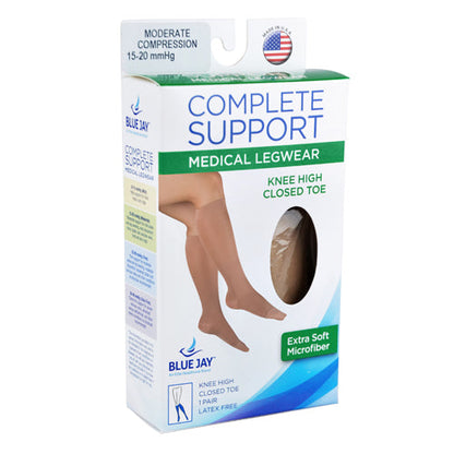 Microfiber Compression Knee High Stockings 15-20 mmHg - Beige, Sheer Support