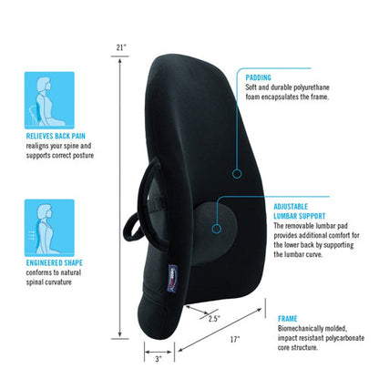 ObusForme Lowback Backrest Support - Black Lumbar Cushion for Posture & Comfort