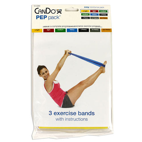 CanDo Beginner Exercise Band Pack - Yellow, Red, Green - Physical Therapy Resistance Bands