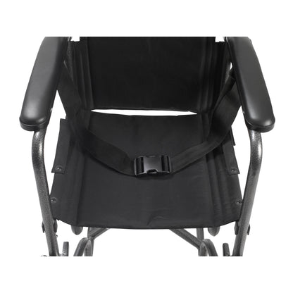 Lightweight Transport Wheelchair, 19", Silver Vein Finish, Folding Back, Steel Frame
