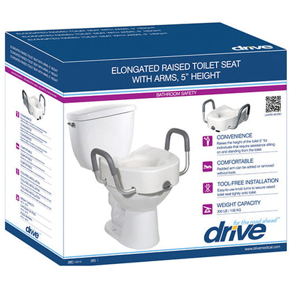 Drive Medical Raised Toilet Seat, 5-Inch Elongated with Aluminum Arms