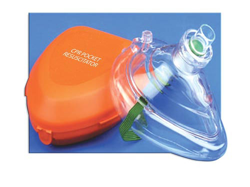 CPR Mask with Hard Case, One-Way Valve, O2 Inlet, and Head Strap - Emergency & First Aid