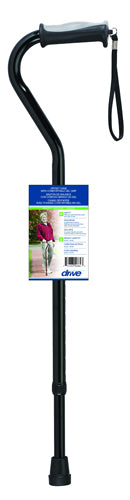 Offset Aluminum Cane with Gel Grip, Adjustable Height, Wrist Strap, Black