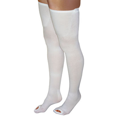 Anti-Embolism Stockings Large/Regular 15-20mmHg Thigh High Inspection Toe, Silicone Top, White