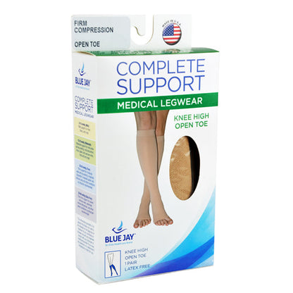 Firm 20-30 mmHg Compression Stockings - Small, Below Knee, Open Toe - Beige