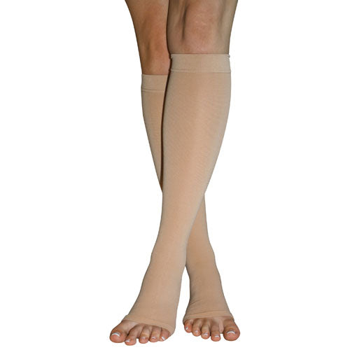 Firm 20-30 mmHg Compression Stockings - Small, Below Knee, Open Toe - Beige