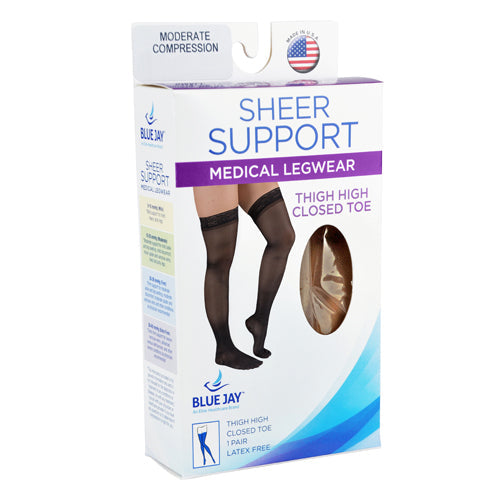 Ladies' Sheer Beige Thigh High Compression Stockings 15-20 mmHg with Stay-Up Top