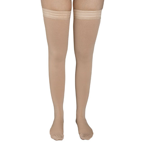 Firm 20-30 mmHg Thigh High Compression Stockings - Stay-Up, Closed Toe - Beige, Small