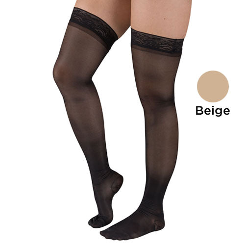 Ladies' Beige Compression Thigh High Stockings 15-20mmHg - Moderate Support, Stay-Up Top
