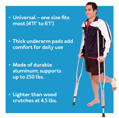 Carex Folding Crutches - Lightweight Aluminum, Adjustable Height, Universal Size Pair