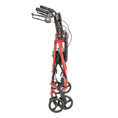 Red Steel Rollator Walker with 6" Wheels, Padded Seat, and Storage Pouch