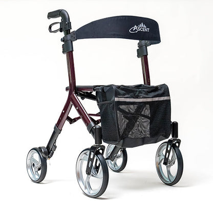 Ascent Euro-Style Rollator, Lightweight 4-Wheel Walker with Adjustable Seat & Backrest, Brandywine