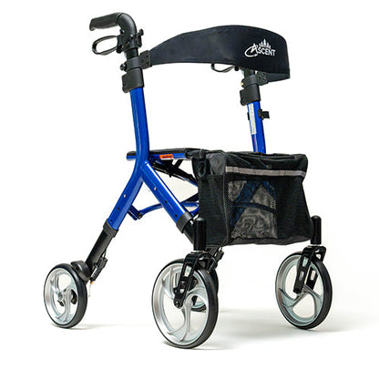 Ascent Euro-Style Rollator - Cobalt Blue - Lightweight 4-Wheel Walker with Adjustable Seat & Backrest