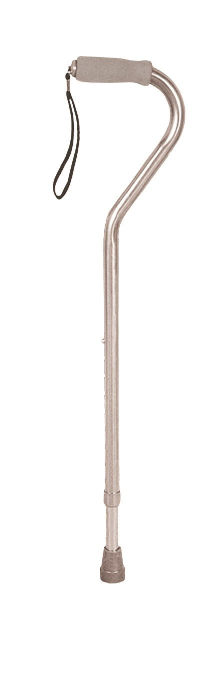 Deluxe Silver Adjustable Offset Cane with Comfort Grip & Wrist Strap