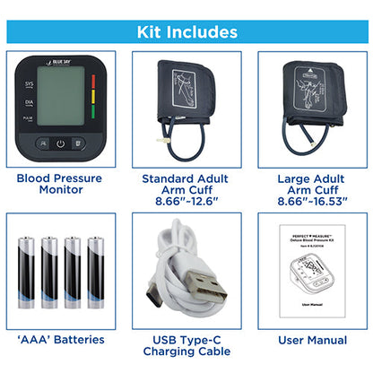 Automatic Blood Pressure Monitor Kit - 2 Cuffs (Standard & Large), 198 Reading Memory & Pulse Indicator