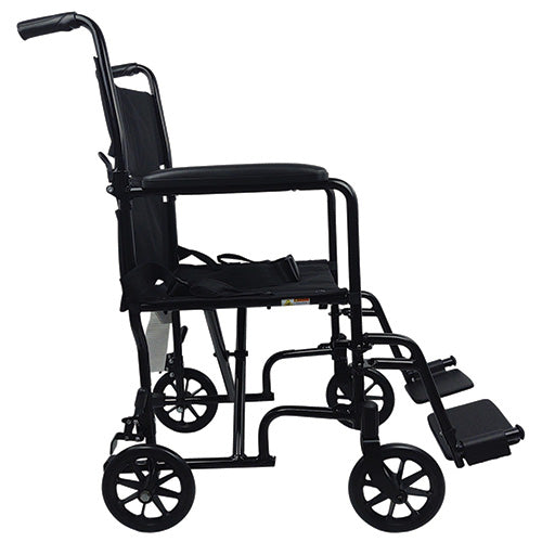 Lightweight 19" Aluminum Transport Wheelchair - Blue Frame, Foldable Back